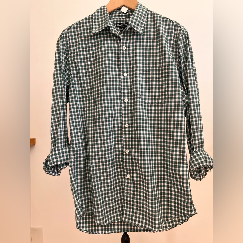 J. Crew Green and White Gingham Button-Down Shirt